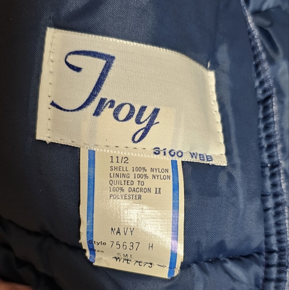 70s Vintage Troy Navy Color Block Puffer Vest, Womens Petite Large - Picture 6 of 11
